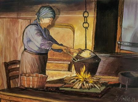 Črna kuhinja (Pastel-papir 30x40 - 2023) Jožef Anžič